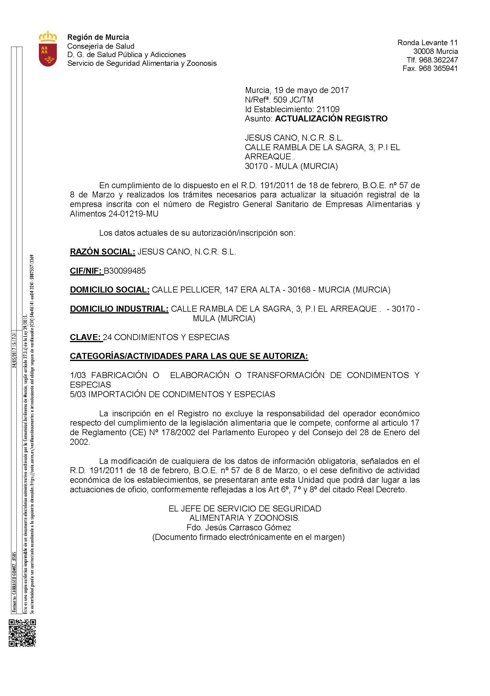 Registro Sanitario 2017